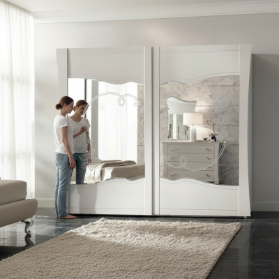 Kleiderschrank Schwebetüren Schlafzimmer Holz Schrank Schränke Holz Spiegel Neu
