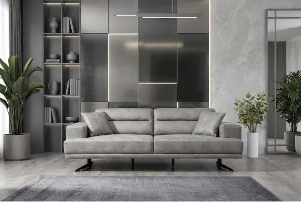 Sofa 3 Sitzer Sofas Leder Dreisitzer Sitz Polster Design Wohnzimmer Modern Grau