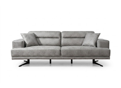 Sofa 3 Sitzer Sofas Leder Dreisitzer Sitz Polster Design Wohnzimmer Modern Grau