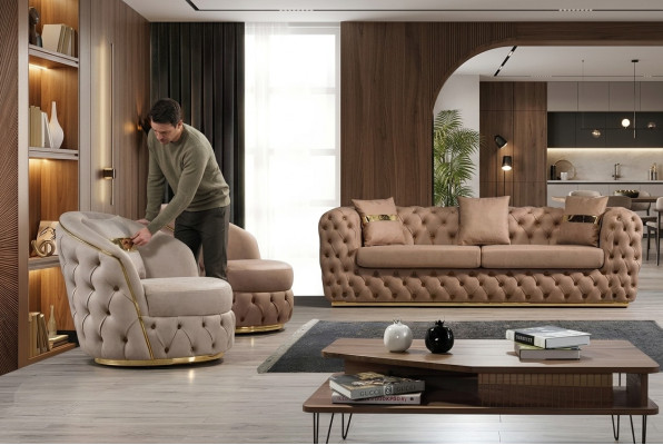 Luxus Chesterfield Sofagarnitur 3+1+1 Sitzer Garnitur Sofa Sessel Sofas Leder