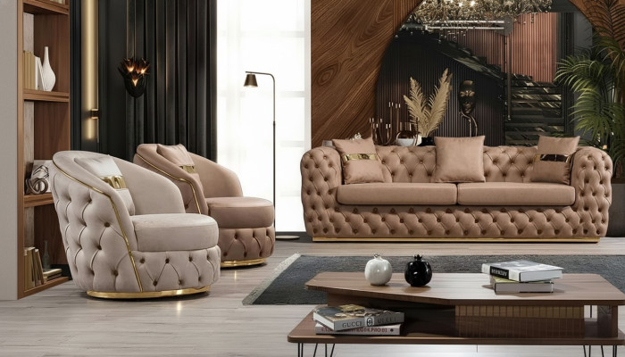 Luxus Chesterfield Sofagarnitur 3+1+1 Sitzer Garnitur Sofa Sessel Sofas Leder
