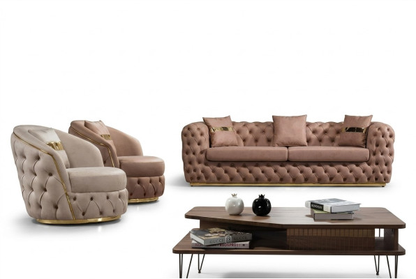 Luxus Chesterfield Sofagarnitur 3+1+1 Sitzer Garnitur Sofa Sessel Sofas Leder
