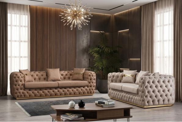 Polstergarnitur Sofagarnitur 3+3 Sitzer Chesterfield Luxus Garnitur Sofas Leder