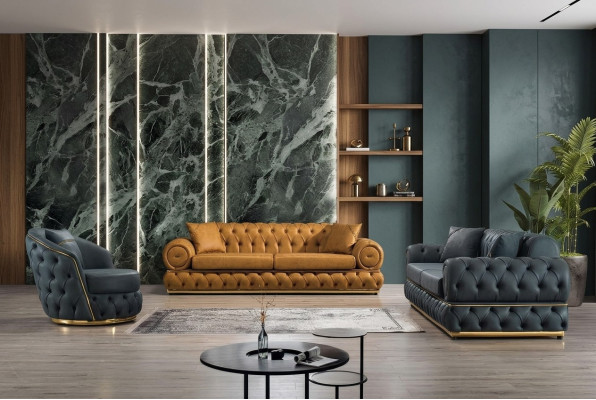 Luxus Chesterfield Sofagarnitur 3+3+1 Sitzer Garnitur Sofa Sessel Sofas Leder