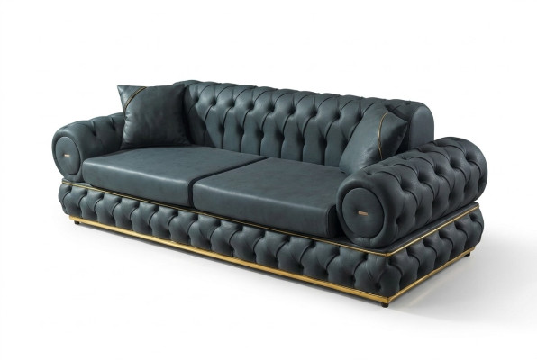 Sofa 3 Sitzer Chesterfield Polster Sofas Dreisitzer Leder Wohnzimmer Blau Möbel