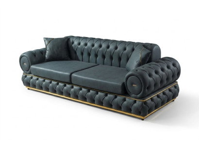 Sofa 3 Sitzer Chesterfield Polster Sofas Dreisitzer Leder Wohnzimmer Blau Möbel