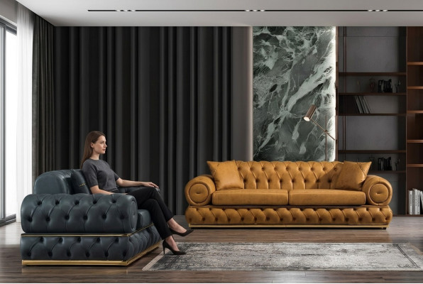 Luxus Chesterfield Sofagarnitur 3+1 Sitzer Garnitur Sofa Sessel Sofas Polster