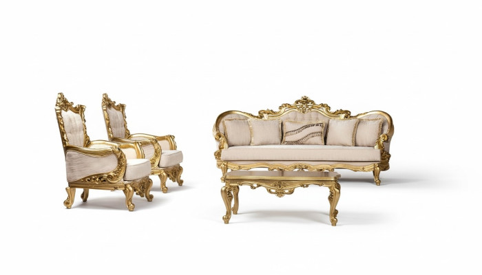 Couch Garnitur Sofagarnitur 3+1+1 Sitzer Sessel Sofas Set Stoff Sofa Barock Neu
