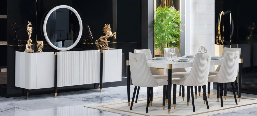 Esstisch 6 Stühle Kommode Spiegel Komplettes Esszimmer Garnitur 9tlg Neu Set