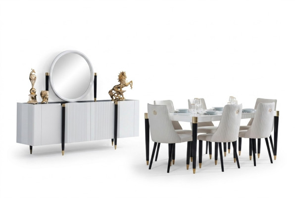 Esstisch 6 Stühle Kommode Spiegel Komplettes Esszimmer Garnitur 9tlg Neu Set