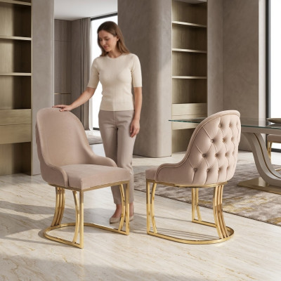 Esszimmer Stühle Holz Luxus Stuhl Beige Wohnzimmer italienischer Stil