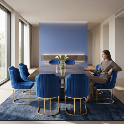 Garnitur Set 6x Esszimmer Stuhl Sitz Gruppe Stühle Textil Polster