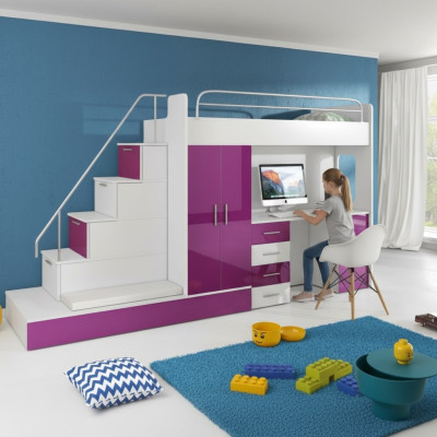 Lila Kinder Hochbett Etagenbett Doppelstockbett Bett Hochglanz Möbel
