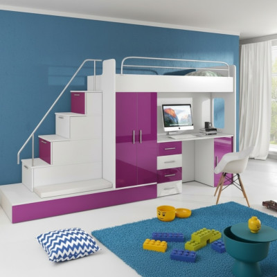 Lila Kinder Hochbett Etagenbett Doppelstockbett Bett Hochglanz Möbel