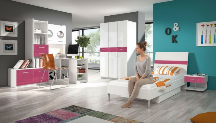 Kinderzimmer Rosa Mädchen Schrank Bett Tisch Holz 5tlg. Schlafzimmer