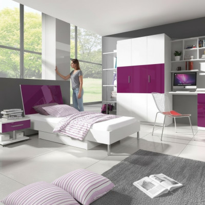 Bett + Nachttisch Kinderzimmer Möbel Bett Kinderbett Nachttisch 2tlg. Lila Neu