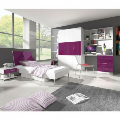 Bett + Nachttisch Kinderzimmer Möbel Bett Kinderbett Nachttisch 2tlg. Lila Neu