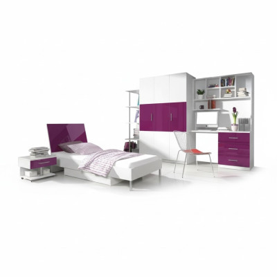 Bett + Nachttisch Kinderzimmer Möbel Bett Kinderbett Nachttisch 2tlg. Lila Neu