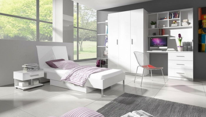 Bett + Nachttisch - Schlafzimmer Kinderzimmer Möbel Betten weiß 2tlg Set