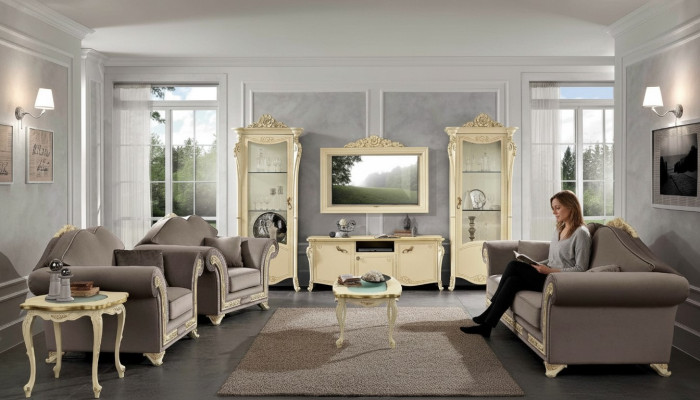Wohnzimmer Set Sofagarnitur Holz Wohnzimmer Klassische Design Italien Set 9tlg.