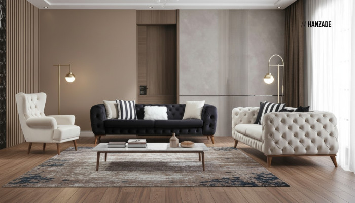 Sessel 1 Sitzer Weiß Wohnzimmer Textil Design Chesterfield Ohrensessel