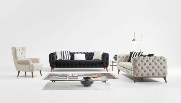 Sessel 1 Sitzer Weiß Wohnzimmer Textil Design Chesterfield Ohrensessel