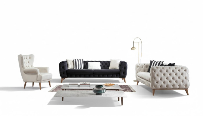 Sofa 3 Sitzer Schwarz Luxus Möbel Chesterfield Schlafsofa Bett 3er