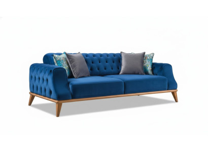Sofa 3 Sitzer Blau Wohnzimmer Klassische Chesterfield Elegantes Stil