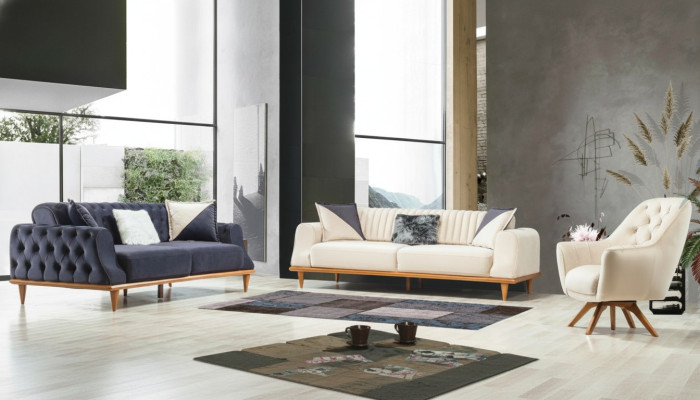 Sofa 3 Sitzer Beige Wohnzimmer Elegantes Design Chesterfield Italienischer Stil