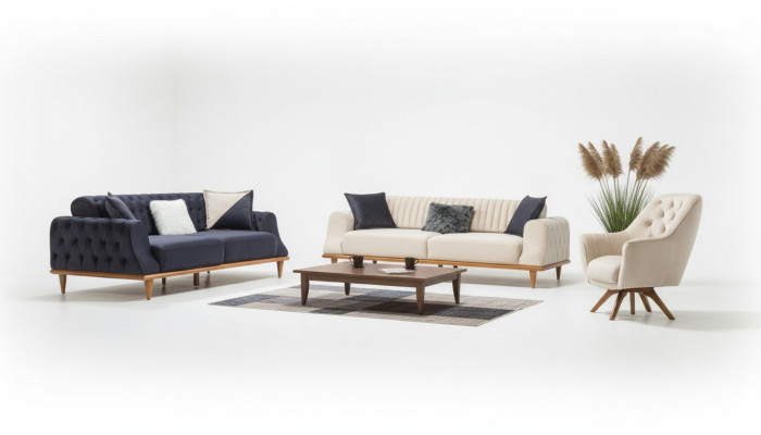 Sofa 3 Sitzer Beige Wohnzimmer Elegantes Design Chesterfield Italienischer Stil