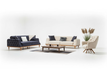 Sofa 3 Sitzer Beige Wohnzimmer Elegantes Design Chesterfield Italienischer Stil
