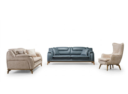 Sofa Beige 3 Sitzer Wohnzimmer Klassische Design Chesterfield Elegantes Stil Neu