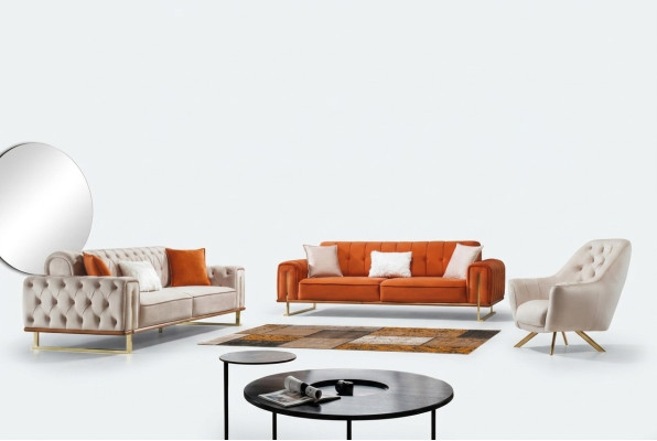Sofa Orange 3 Sitzer Wohnzimmer Luxus Chesterfield Italienischer