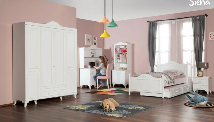 Kinderzimmer Set Weiß Elegantes Schreibtisch Design Bücherregal Holz Möbel Neu