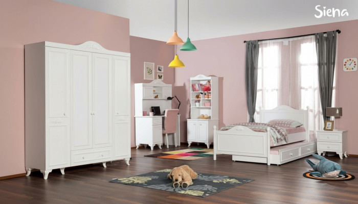 Kinderzimmer Set Weiß Elegantes Schreibtisch Design Bücherregal Holz Möbel Neu