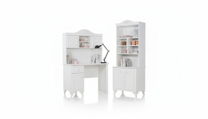 Kinderzimmer Set Weiß Elegantes Schreibtisch Design Bücherregal Holz Möbel Neu