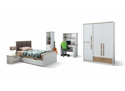 Modernes Jugendzimmer Set Bett Nachttisch Bücherregal Tisch Schlafzimmer 5tlg.