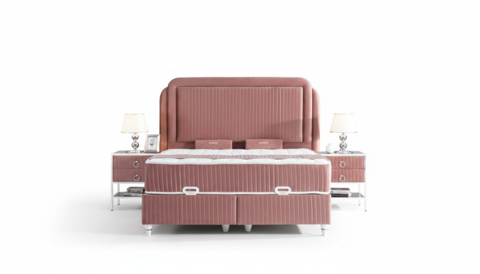 Schlafzimmer Set Rosa Metall Bett Stil 2x Nachttische Modern Neu 3tlg.