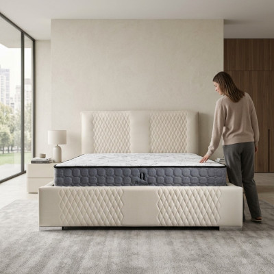 Bett Beige Doppelbett Modern Luxus Bett Polster Stoff Schlafzimmer Modern Neu