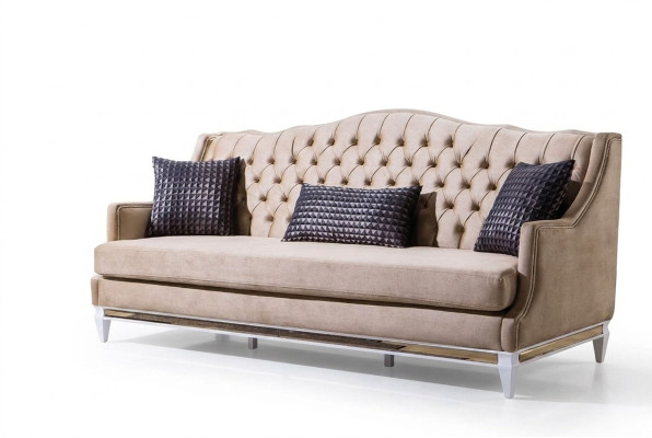 Beiger Chesterfield Dreisitzer Luxus Textilsofa Designer Stoffcouchen
