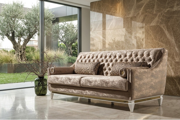 Beiger 3-Sitzer Textilsofa Chesterfield Dreisitzer Polster Couchen 3-er
