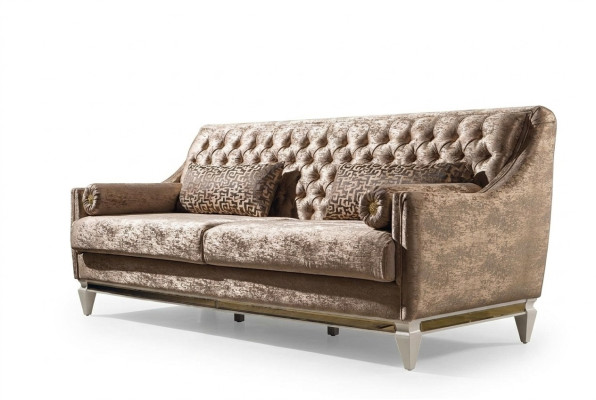 Beiger 3-Sitzer Textilsofa Chesterfield Dreisitzer Polster Couchen 3-er