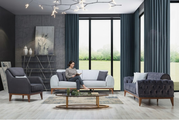 Moderne Sofagarnitur Designer Dreisitzer Einsitzer Luxus 3-er Sessel