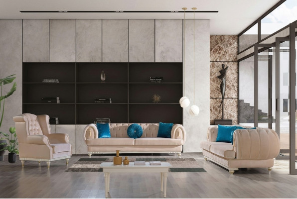 Beige Sofagarnitur 3+2+1 Sitzer Luxus Polster Couchen Stilvolle Möbel