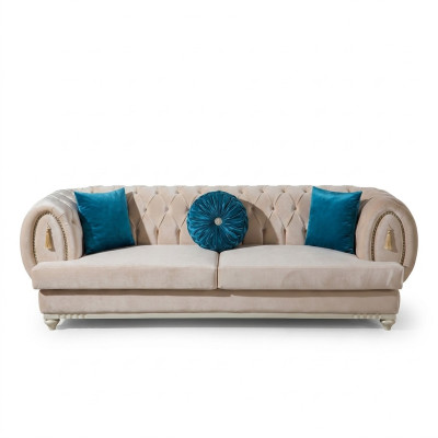 Beige Chesterfield Polster Couch Designer Dreisitzer Textilsofas 3-er