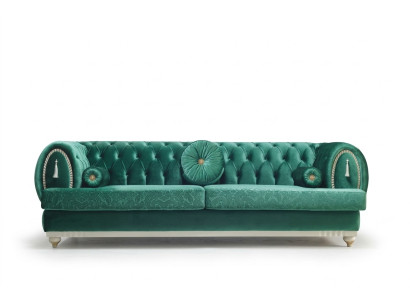 Modernes Sofa 3-er Grünes Sofa Luxuriöse Wohnzimmer Couch Holzgestell