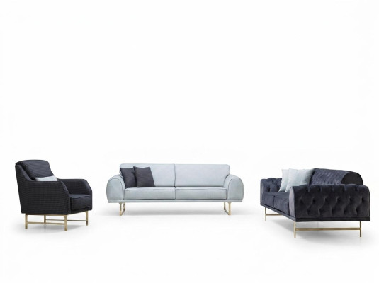 Schwarz-Weiße Couchgarnitur 3+3 Sitzer Stilvoller Einsitzer Sessel Sofas