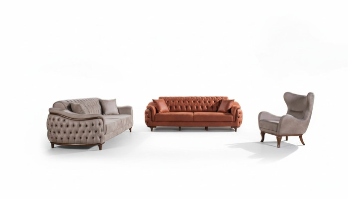 Sofas Set Sofagarnitur Komplette Garnitur Sofa Sessel Orange 3+3+1 Sitz Möbel