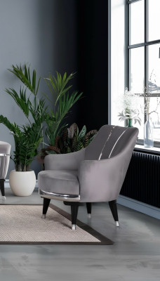 Sessel Einsitzer Sofas Wohnzimmer Textil Stoff Möbel Farbe Grau