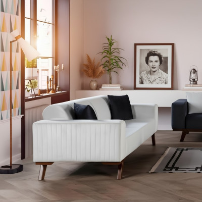 Modern Polster Couch Dreisitzer Sofa Möbel Weiß Samt Textil
